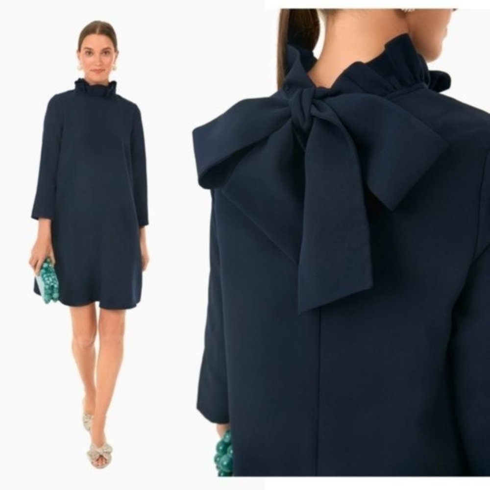 Tuckernuck | NEW Navy Daphne Bow High Neck Long Sleeve Mini Dress Size XL - Picture 1 of 11